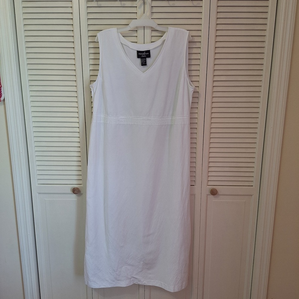 Positive Attitude Linen Blend Sleeveless‎ Shift Maxi Dress White Size 22 V Neck